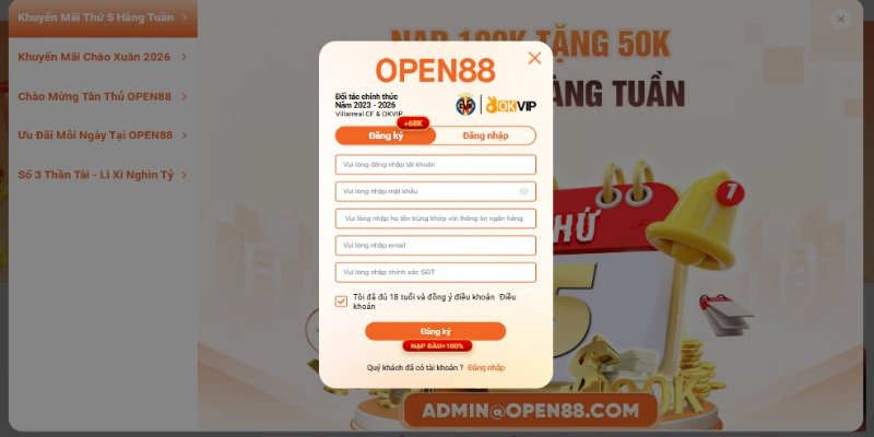 Các bước đăng ký tài khoản tại OPEN88